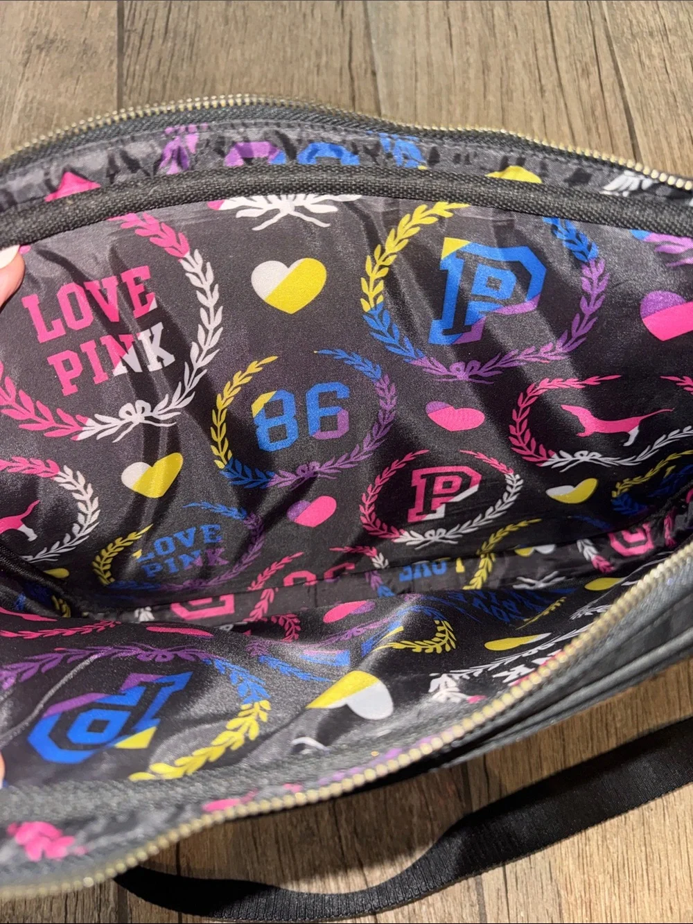Vintage PINK Sequin Heart Crossbody Laptop Bag - Black with Pink/Silver Sequins